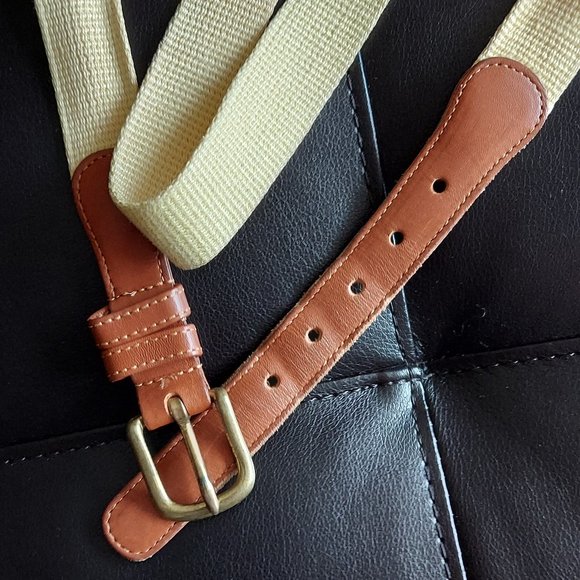 Coach Linen and Leather Belt Yellow Brown Men's 3818 Size 42 Brass Buckle - Picture 7 of 8